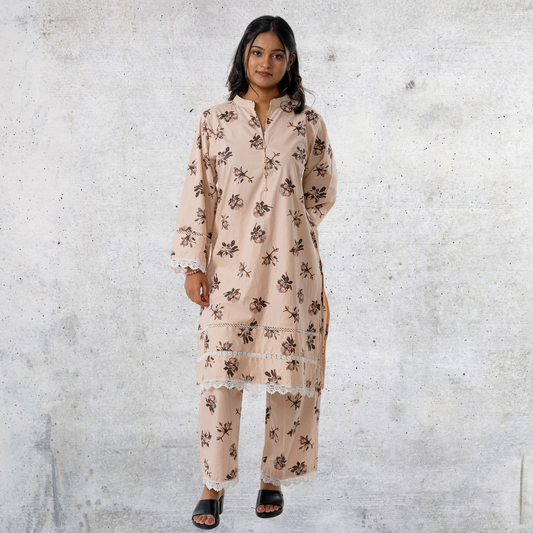 Women's Cotton AOP Co-Ord (Peach)