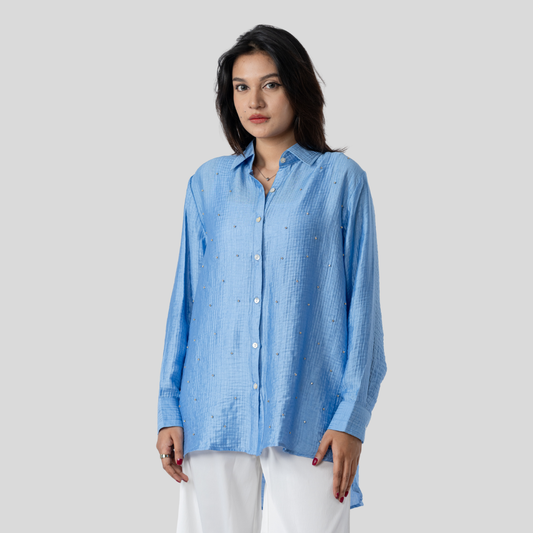Crepe Karchupi Shirt Sky