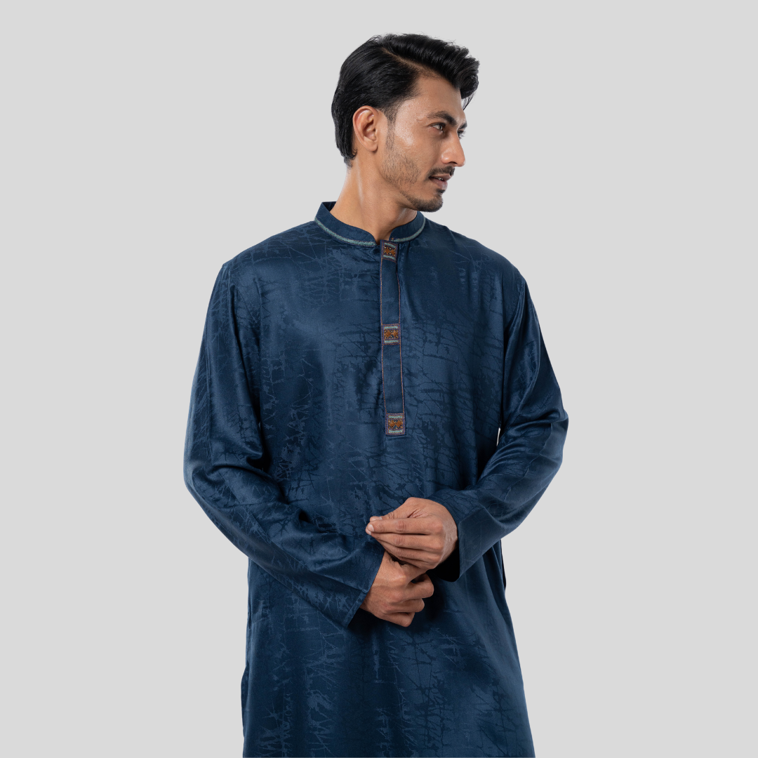 Premium Karchupi Panjabi Teal Blue