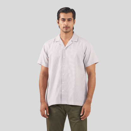 Men's Cuban Shirt W & Beige