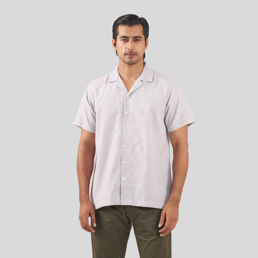 Men's Cuban Shirt W & Beige