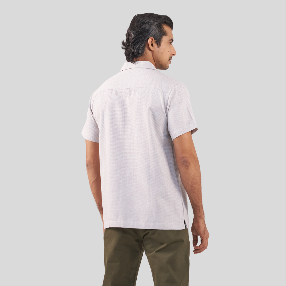 Men's Cuban Shirt W & Beige