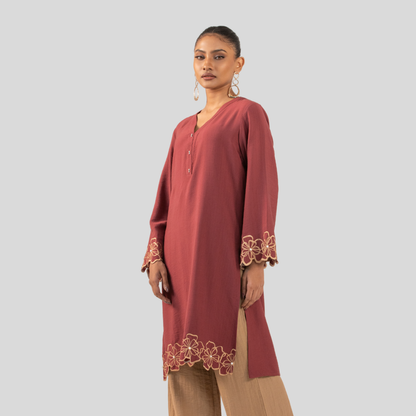 EMB Kurti Red Brown