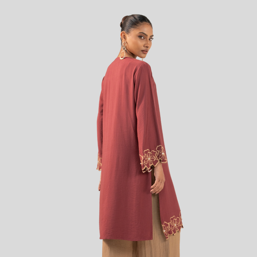 EMB Kurti Red Brown