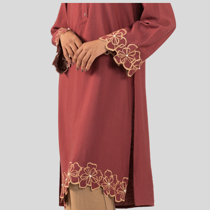 EMB Kurti Red Brown