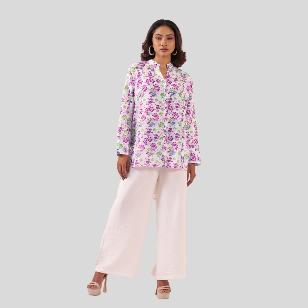 Mid Length Shirt Purple AOP