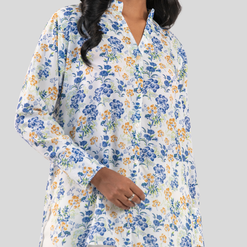 Mid Length Shirt Blue AOP