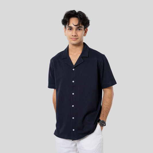 Men's Knit Cuban Shirt Navy