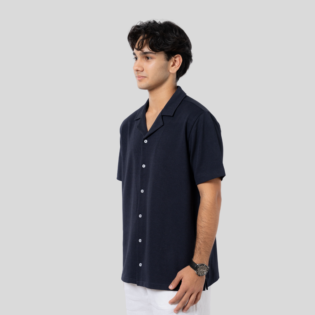 Men's Knit Cuban Shirt Navy
