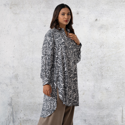 Women's Long Shirt Black AOP