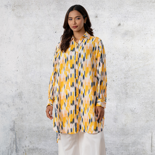 Women's Long Shirt White & Yellow