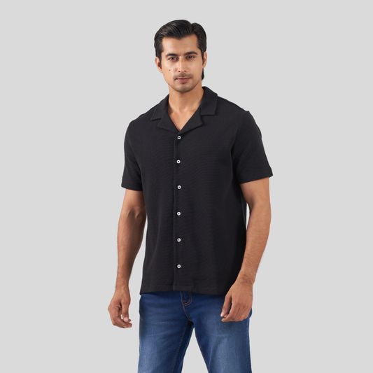 Men's Waffle Cuban Shirt Black