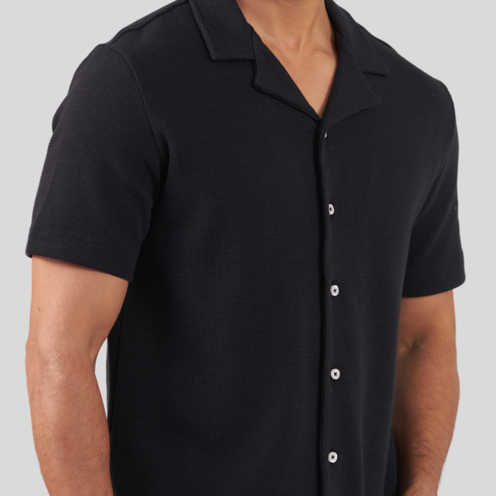Men's Waffle Cuban Shirt Black
