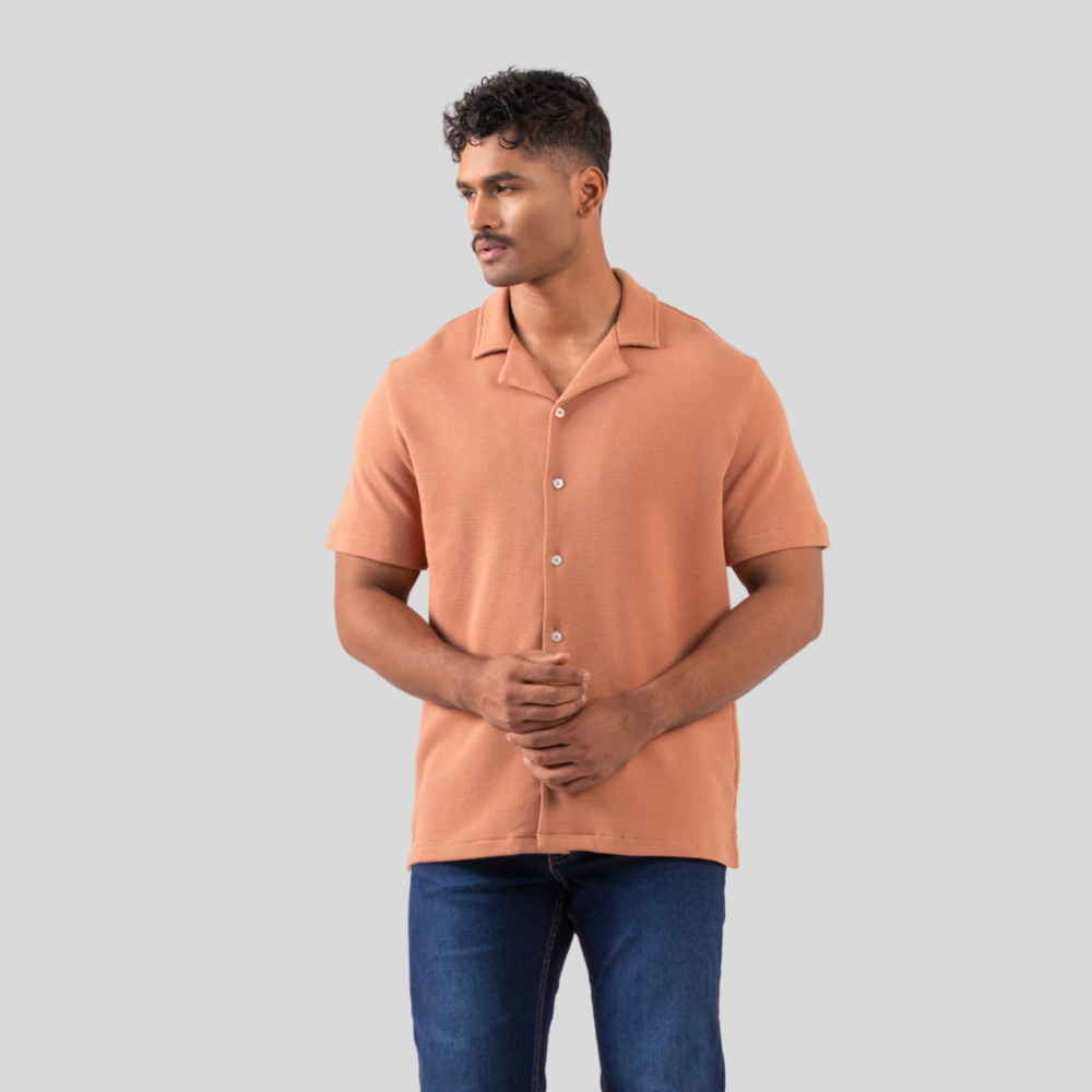 Men's Waffle Cuban Shirt Mocha Mousse