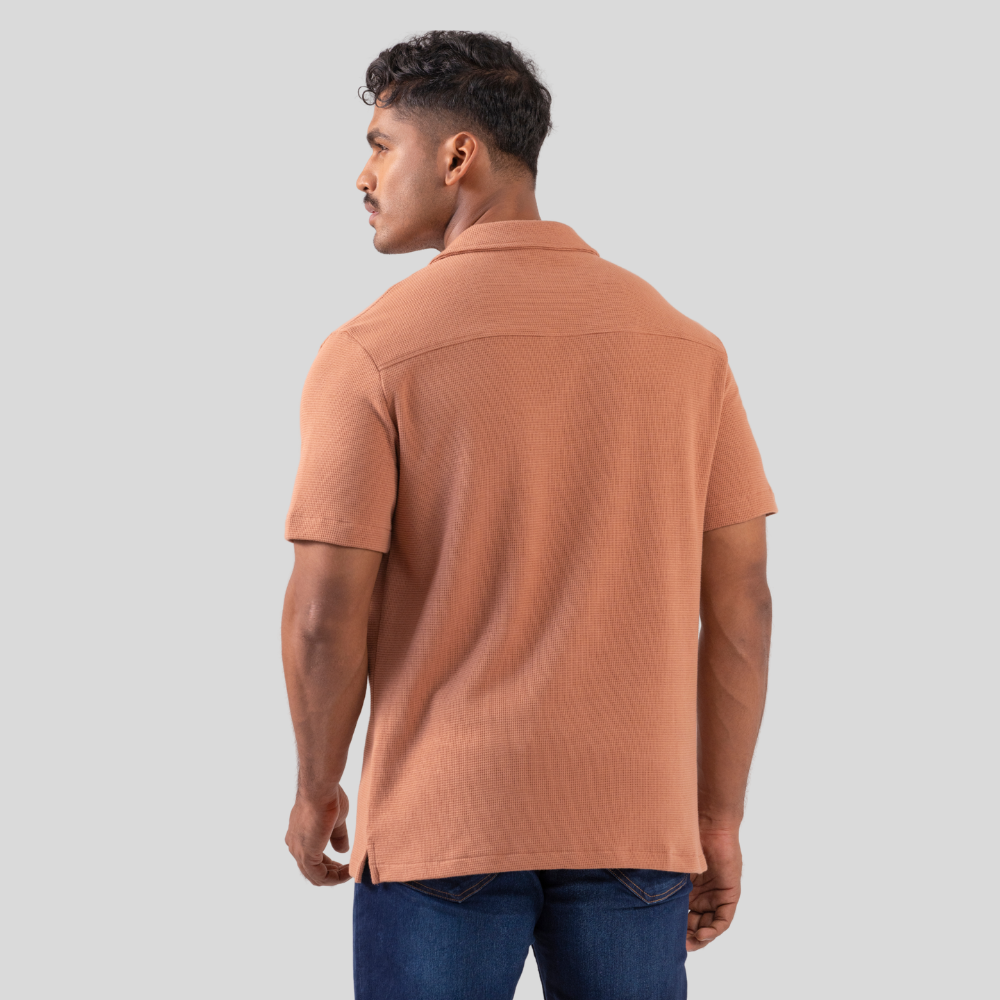 Men's Waffle Cuban Shirt Mocha Mousse