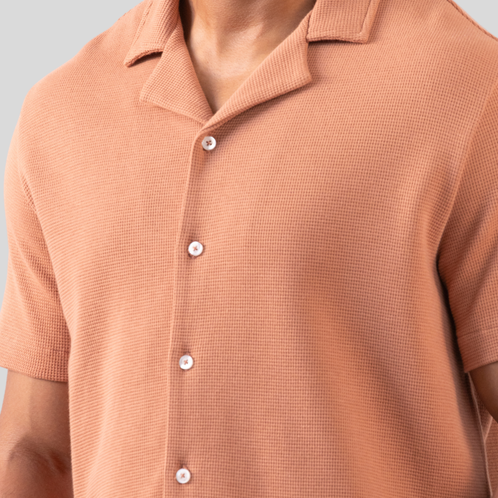 Men's Waffle Cuban Shirt Mocha Mousse