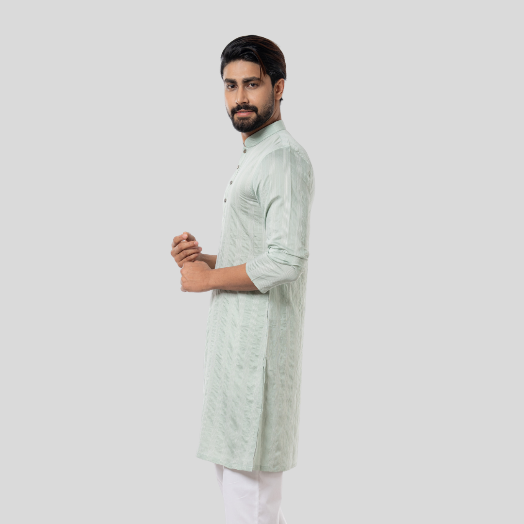 Men's CVC Stripe Panjabi Seafoam Green