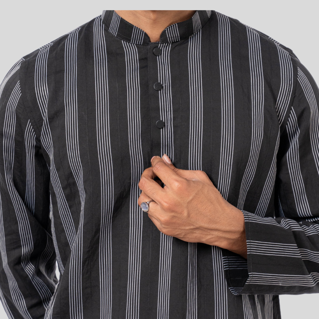 Men's CVC Stripe Panjabi Black