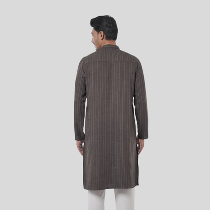 Men's Classic Y/D Panjabi Dark Olive & White