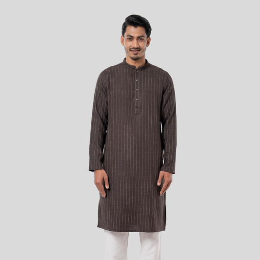 Men's Classic Y/D Panjabi Dark Olive & White