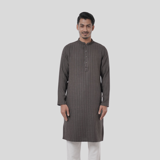 Men's Classic Y/D Panjabi Dark Olive & White