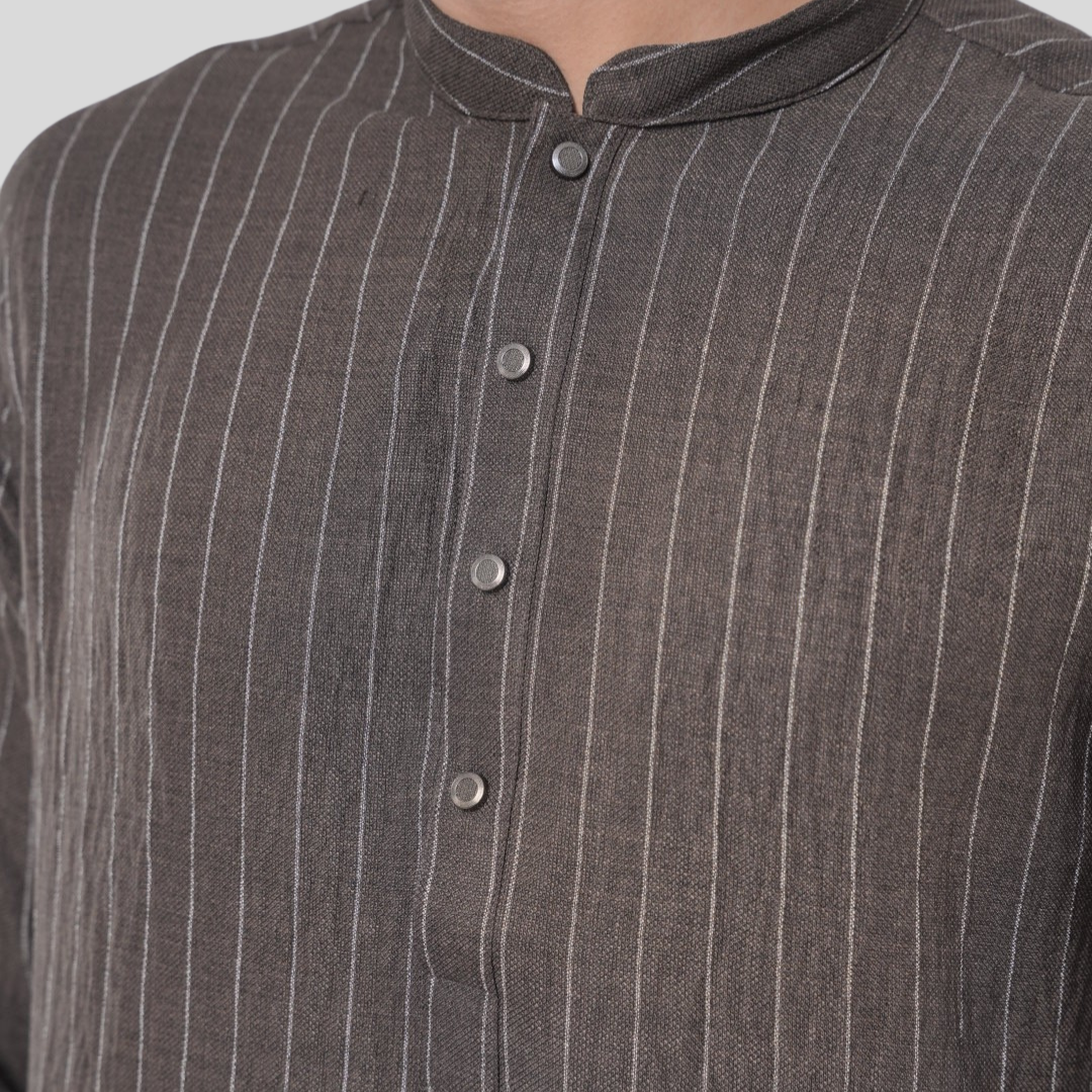 Men's Classic Y/D Panjabi Dark Olive & White