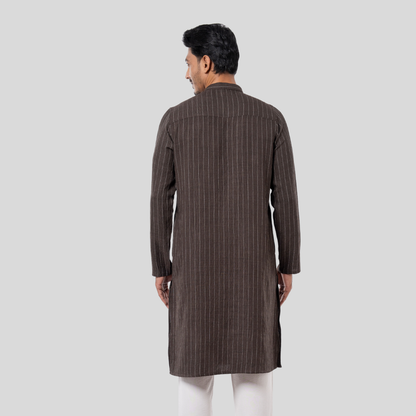 Men's Classic Y/D Panjabi Dark Olive & White