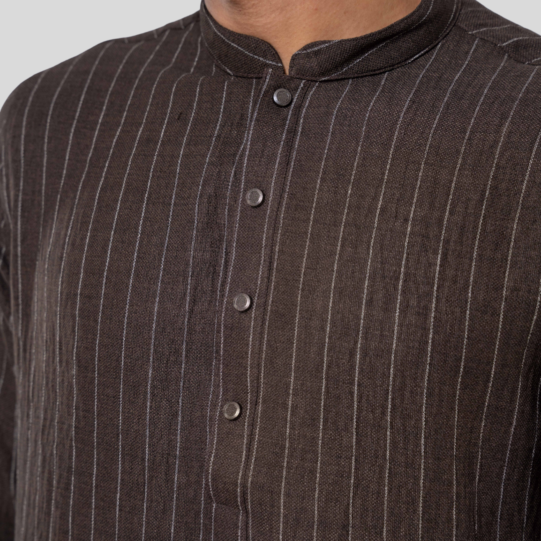 Men's Classic Y/D Panjabi Dark Olive & White