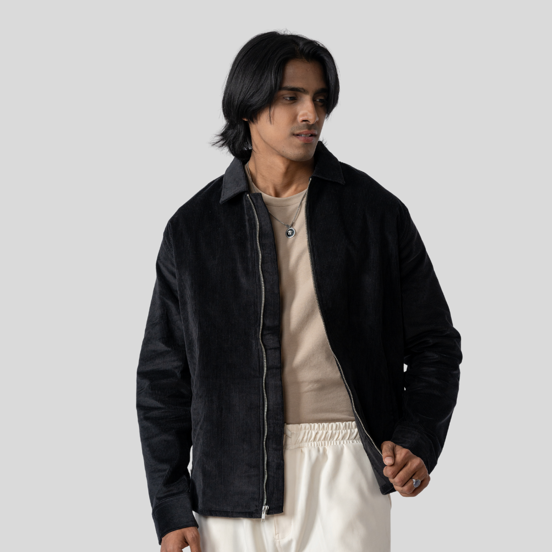 Zipper Cord Jacket Black