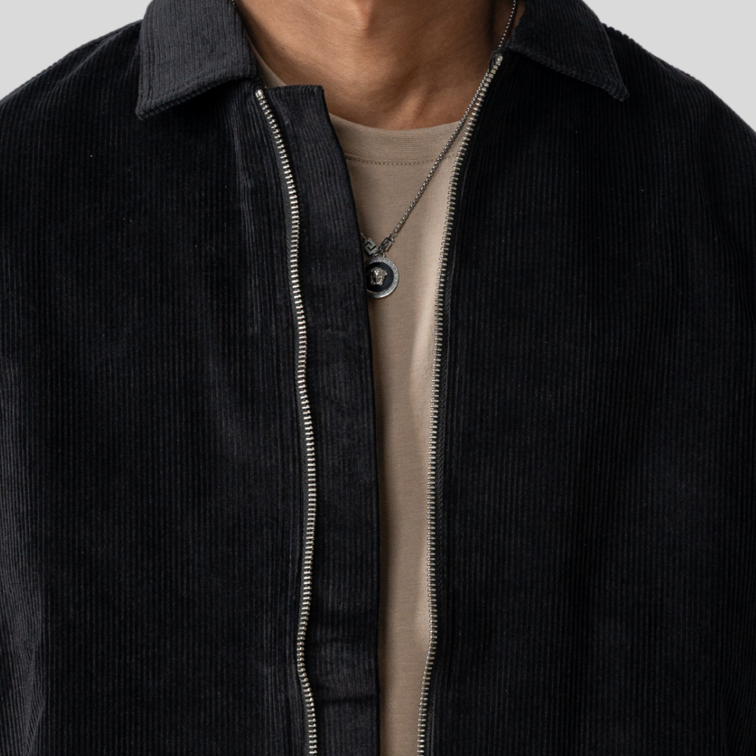 Zipper Cord Jacket Black