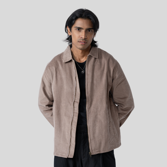 Zipper Cord Jacket Beige