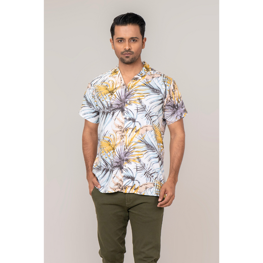 Men's Cuban Shirt Linen Yellow AOP