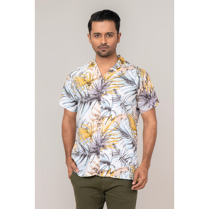 Men's Cuban Shirt Linen Yellow AOP