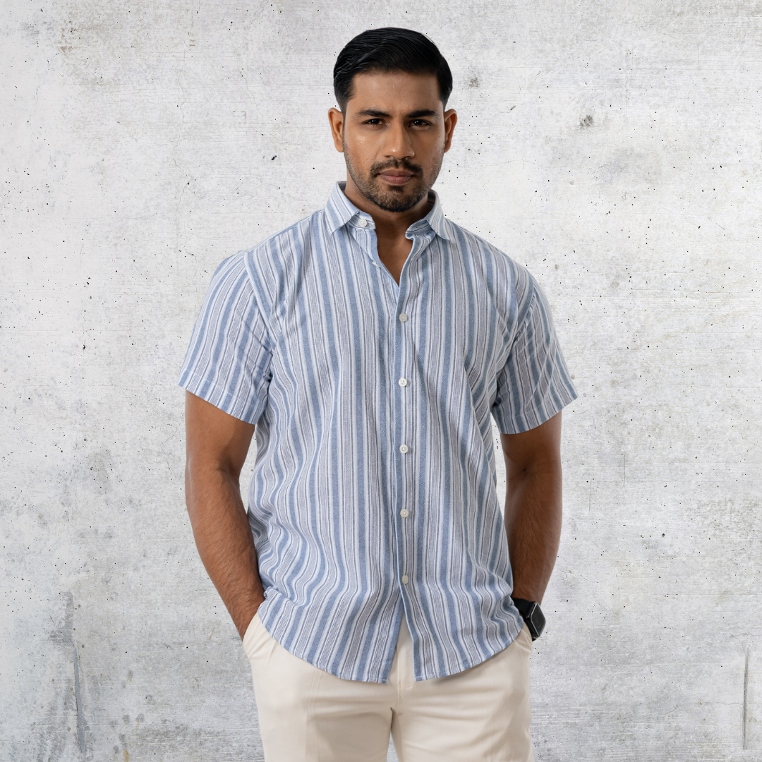 Men's Half Shirt White, Indigo & Sky