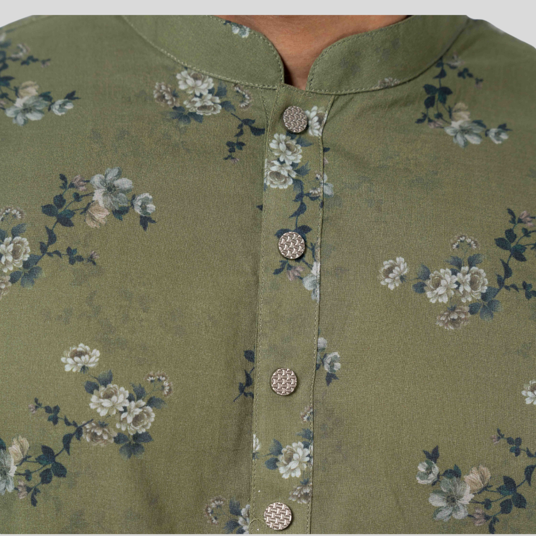 Men's Panjabi AOP Green