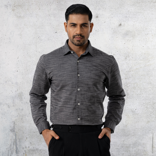 Men's Slub Cotton Shirt Black