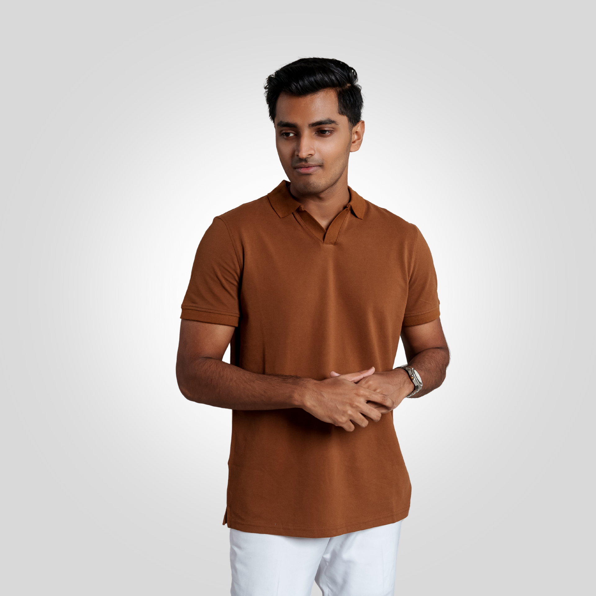 Men's V Neck Polo Coffee L