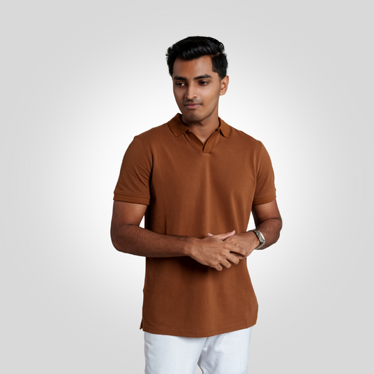 Men's V Neck Polo Coffee