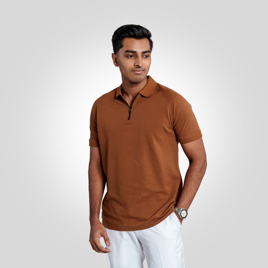 Men's Zipper Polo Coffee