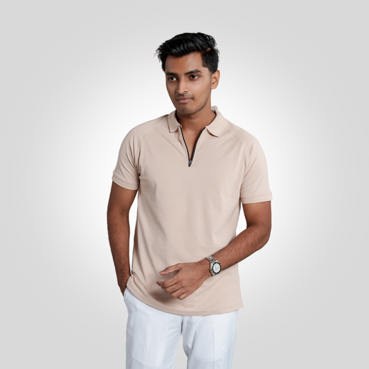 Men's Zipper Polo Mushroom