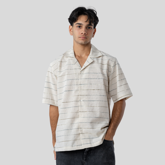 Oversized Cuban Shirt Off White & Black Stripe