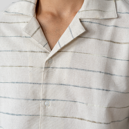 Oversized Cuban Shirt Off White & Black Stripe