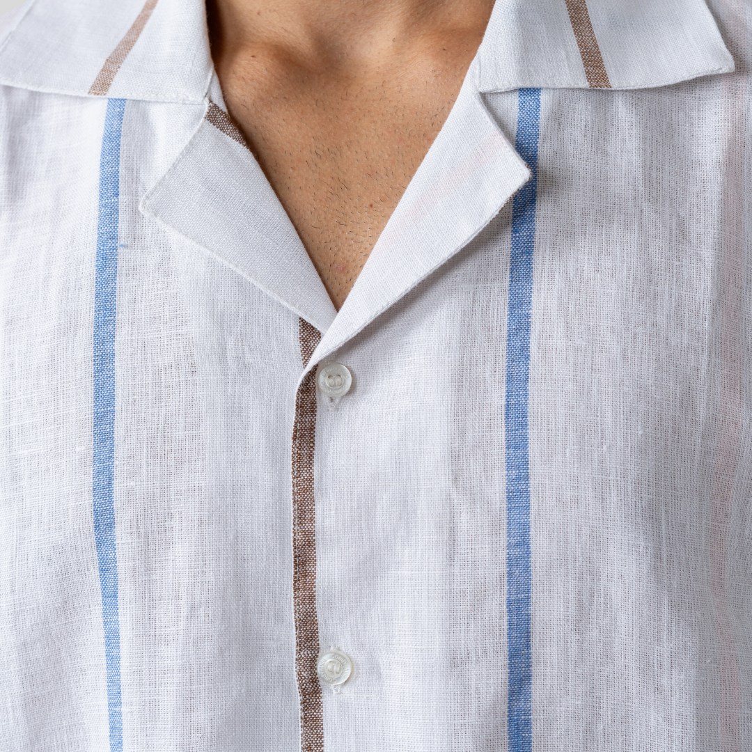 Oversized Cuban Shirt White, Blue & Coffee