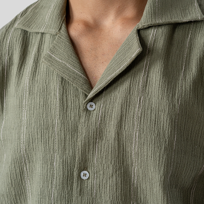 Oversized Cuban Shirt Olive & White