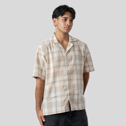 Oversized Cuban Shirt Beige & Off White