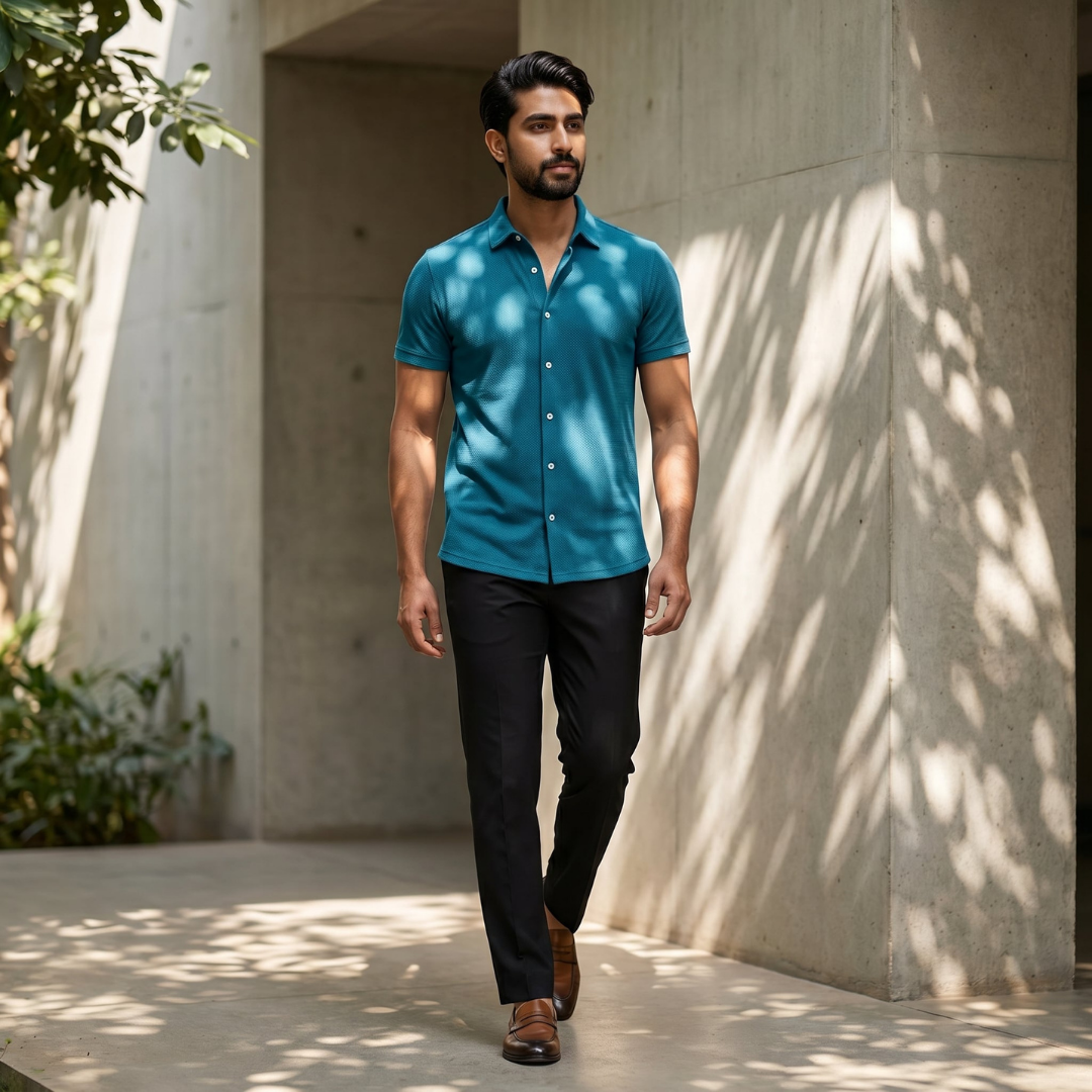 Knit Half Shirt Dark Blue