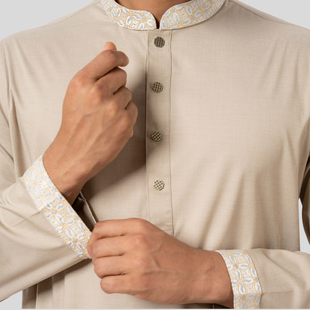 Premium Contrast Panjabi Beige