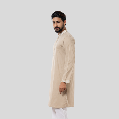 Premium Contrast Panjabi Beige
