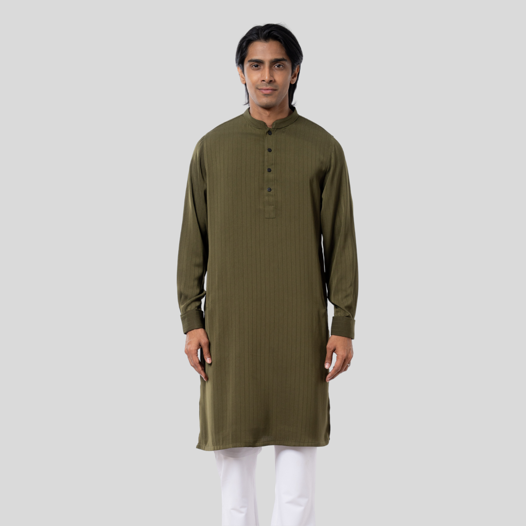 Premium Silk Panjabi D. Olive