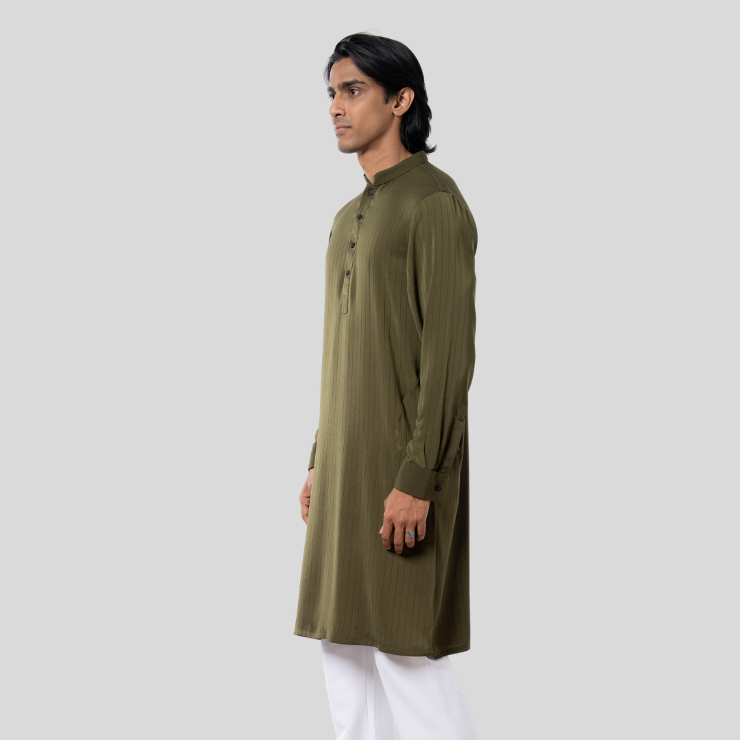 Premium Silk Panjabi D. Olive